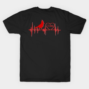 Red Cardinal bird heartbeats love you T-Shirt